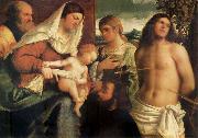 Sebastiano del Piombo The Sacred Family with Holy Catalina, San Sebastian and an owner.the Holy painting